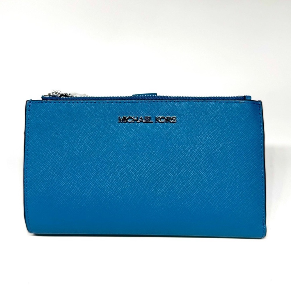 Michael Kors Large Jet Set Travel Logo Double Zip Wallet - Teal - Picture 2 of 7